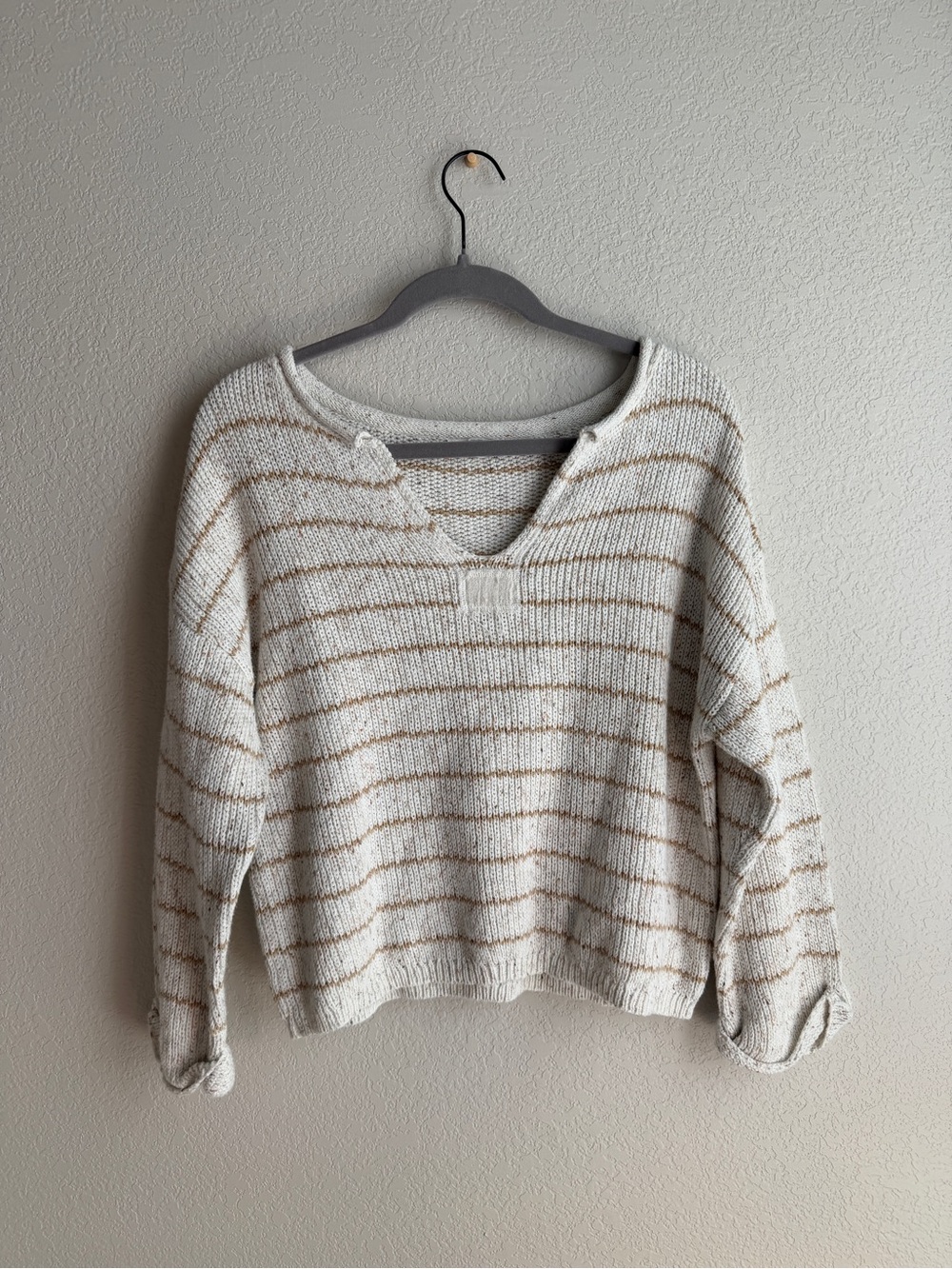 Blu Pepper Cream and Tan Striped V-Neck Sweater